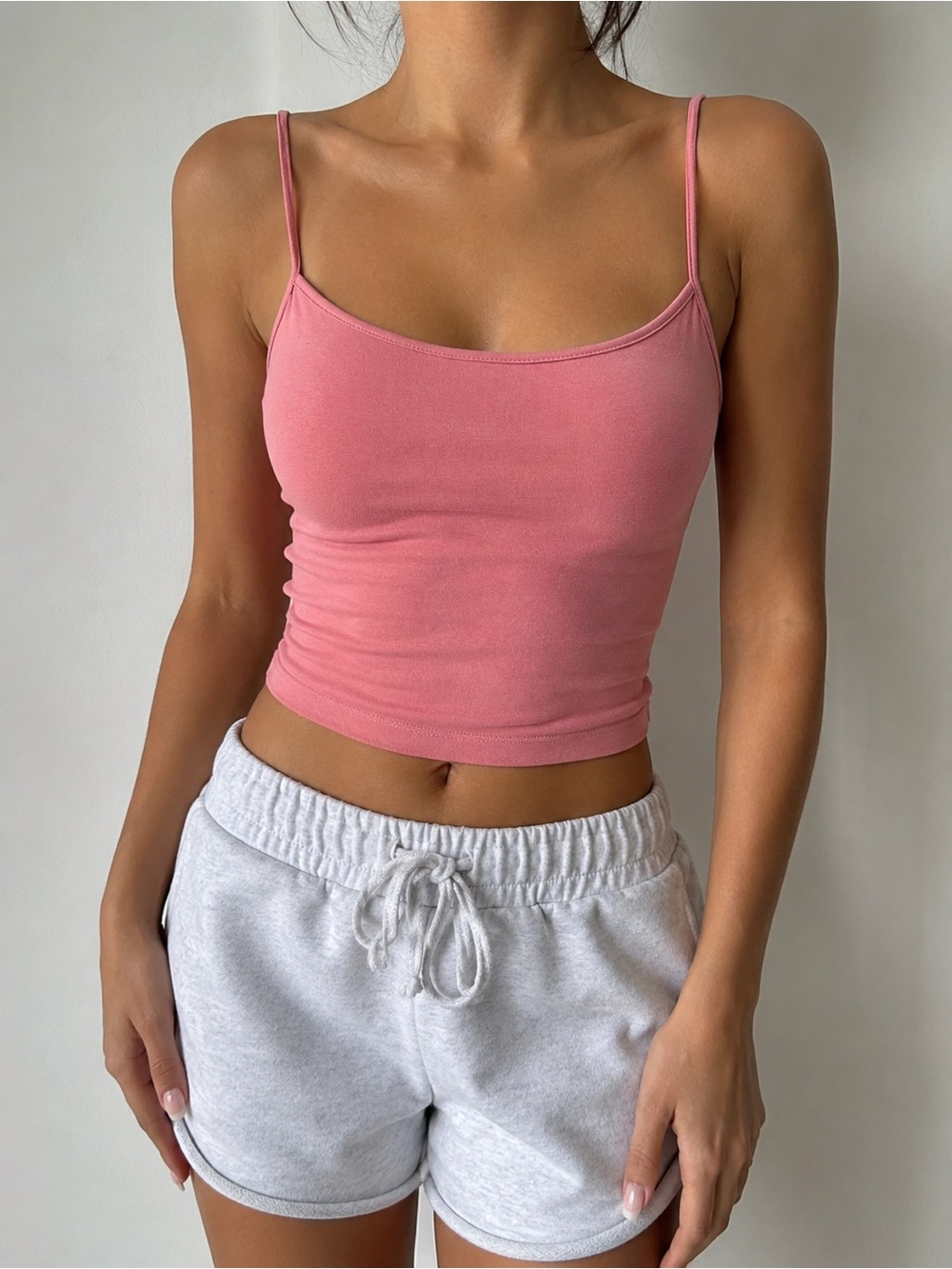 wild fable Pink Ribbed Spaghetti Strap Cropped Cami Tank Top Lounge Soft Girl